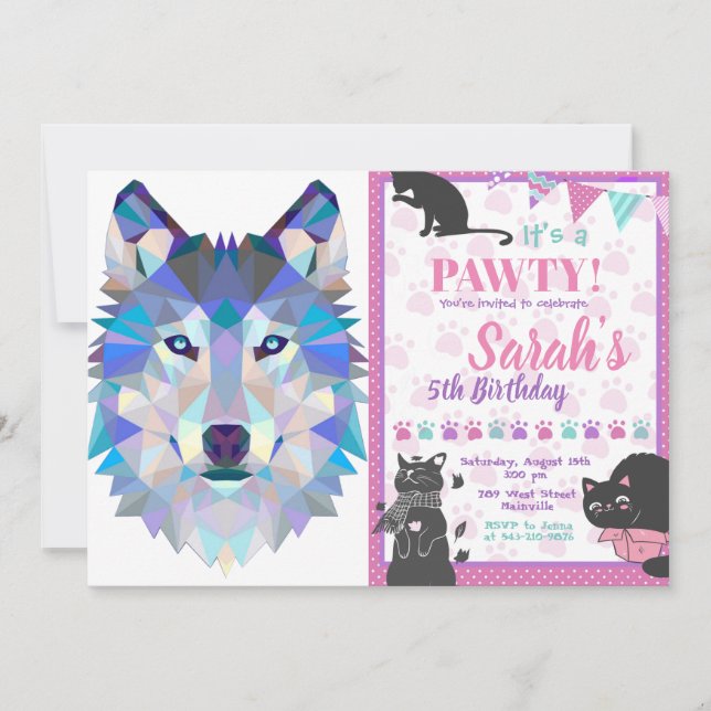 Polygonal geometric wolf head invitation (Front)