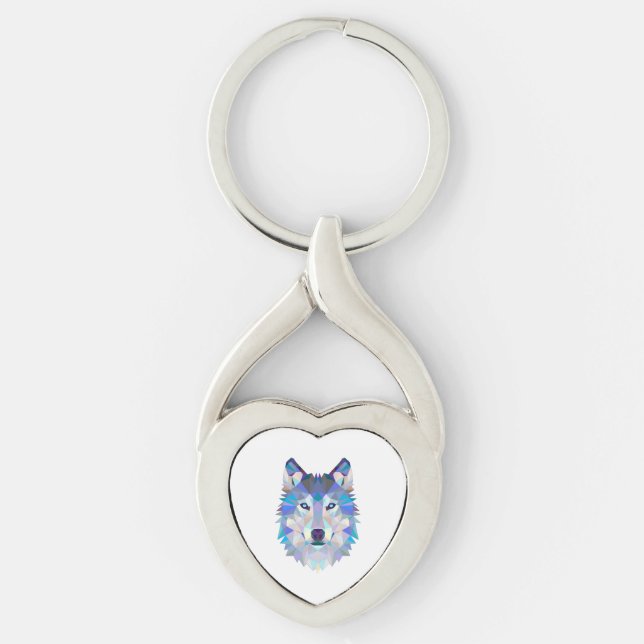 Polygonal geometric wolf head keychain (Front)