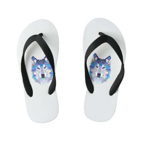 Polygonal geometric wolf head kids flip flops