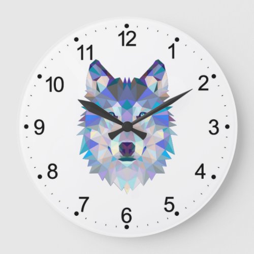 Polygonal geometric wolf head large clock