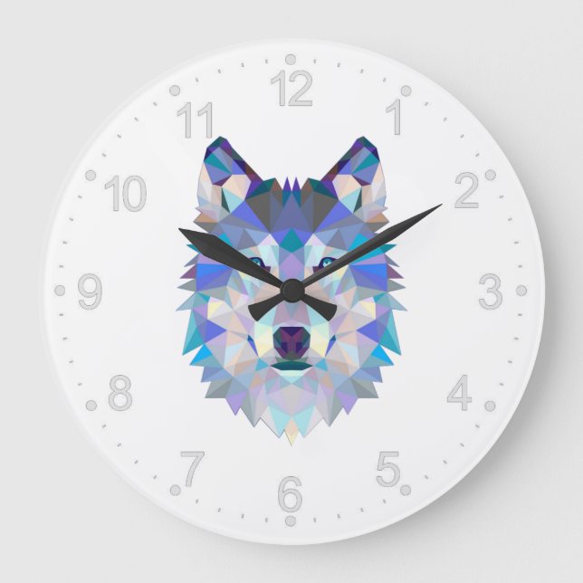 Polygonal geometric wolf head large clock (Front)