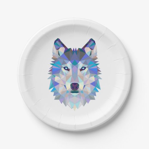 Polygonal geometric wolf head paper plates