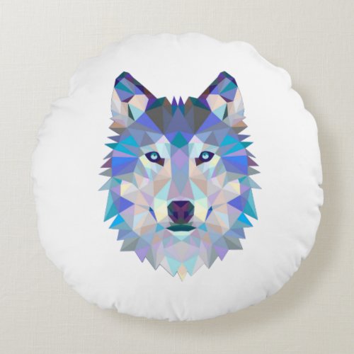 Polygonal geometric wolf head round pillow