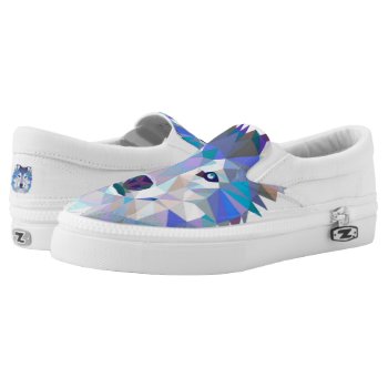 Polygonal Geometric Wolf Head Slip-on Sneakers by ForWolfLovers at Zazzle