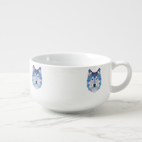 Polygonal geometric wolf head soup mug