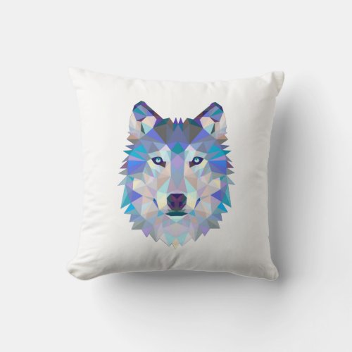 Polygonal geometric wolf head throw pillow