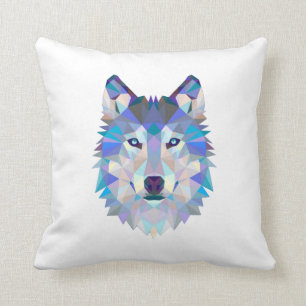 Polygonal geometric wolf head throw pillow