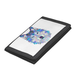 Polygonal geometric wolf head tri-fold wallet