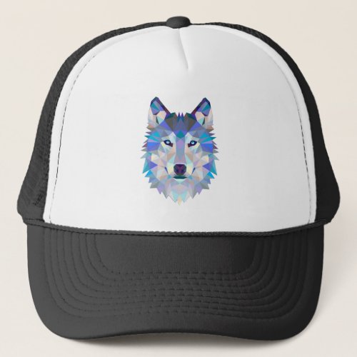 Polygonal geometric wolf head trucker hat