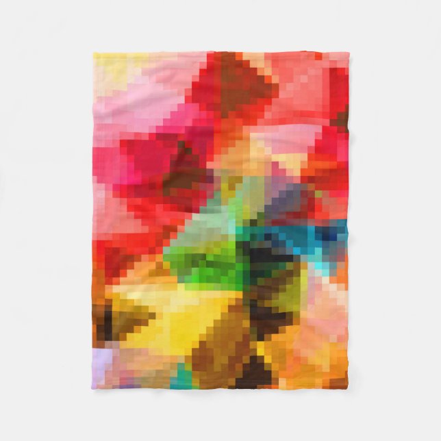 Polygonal geometrical pixel square blurred bright fleece blanket (Front)