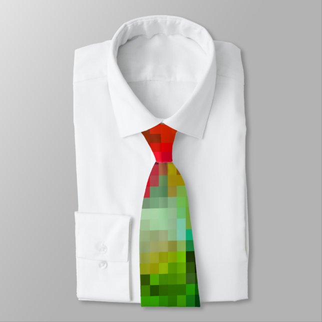 Polygonal geometrical pixel square blurred bright neck tie (Tied)