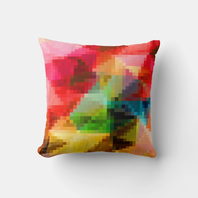 Polygonal geometrical pixel square blurred bright throw pillow (Front)