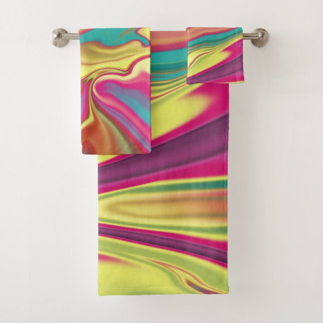 Polygonal geometrical triangles bright colorful co bath towel set (Insitu)