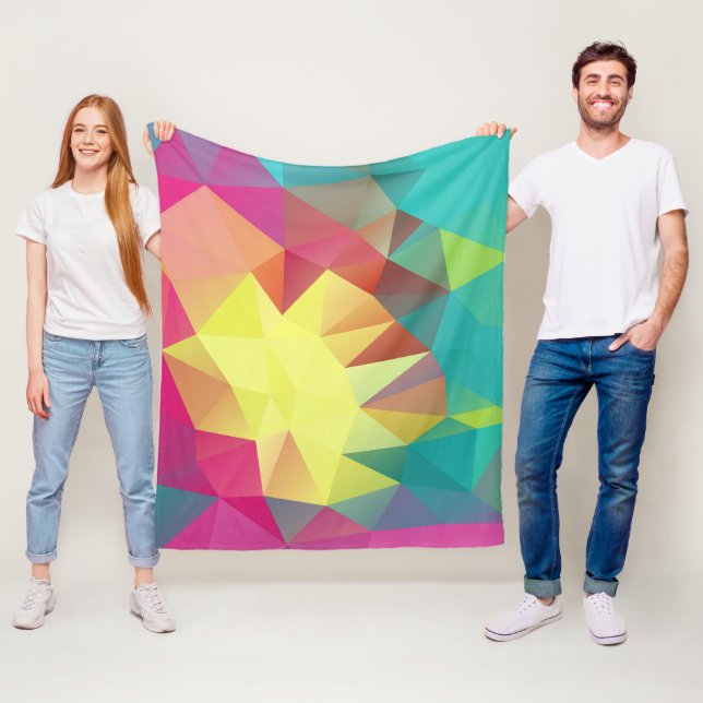Polygonal geometrical triangles bright colorful co fleece blanket (In Situ)