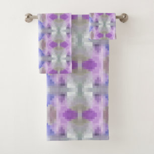 Polygonal geometrical violet purple blue pixel squ bath towel set