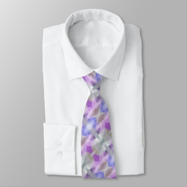 Polygonal geometrical violet purple blue pixel squ neck tie (Tied)