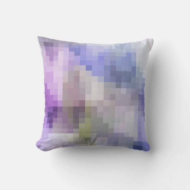 Polygonal geometrical violet purple blue pixel squ throw pillow (Front)