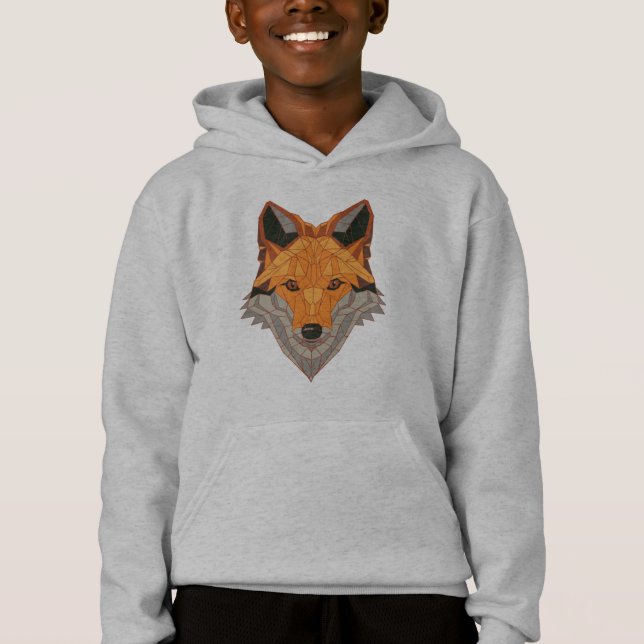 Polygonal Orange Fox Head Animal Design Hoodie (Front)