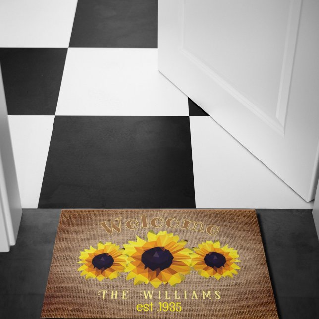 Polygonal  sunflower trio  -personalized doormat (Creator Uploaded)