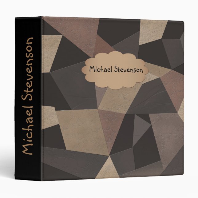 Polygonal triangles geometrical print brown beige 3 ring binder (Front/Spine)