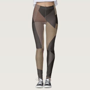 Polygonal triangles geometrical print brown colors leggings
