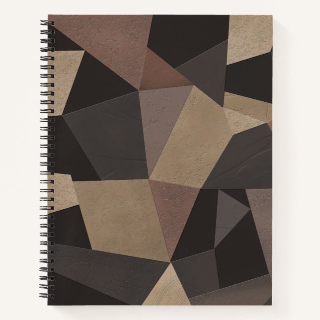 Polygonal triangles geometrical print brown colors notebook (Front)