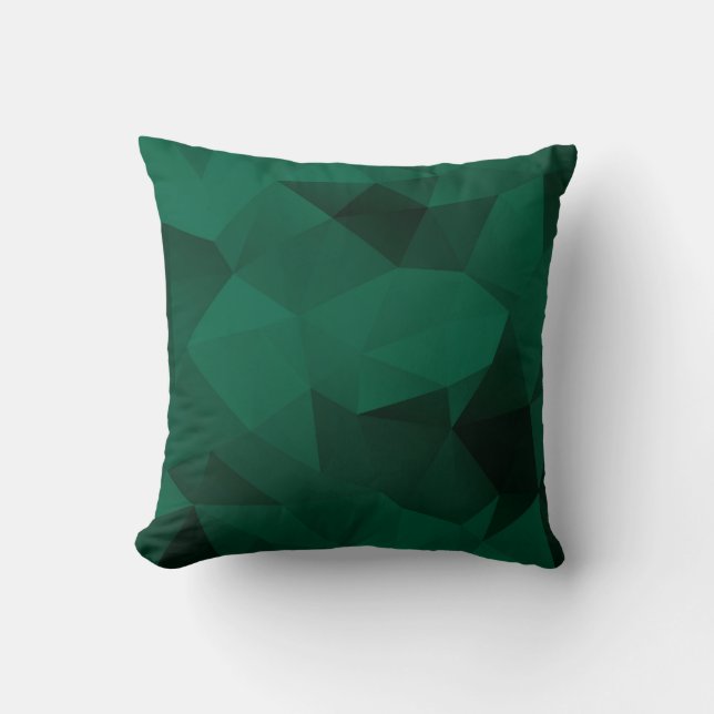 Polygonal triangles geometrical print green colors throw pillow (Front)