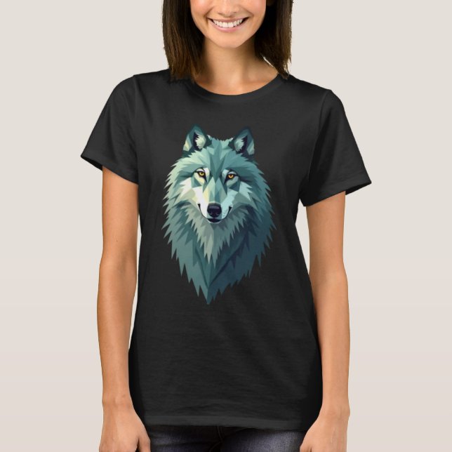 Polygonal Wolf Design T-Shirt - Modern Geometric  (Front)