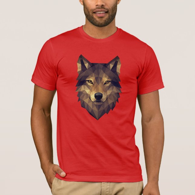 Polygonal Wolf Head Geometric Art in Earth Tones T-Shirt (Front)
