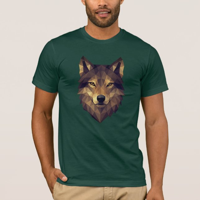 Polygonal Wolf Head Geometric Art in Earth Tones T-Shirt (Front)