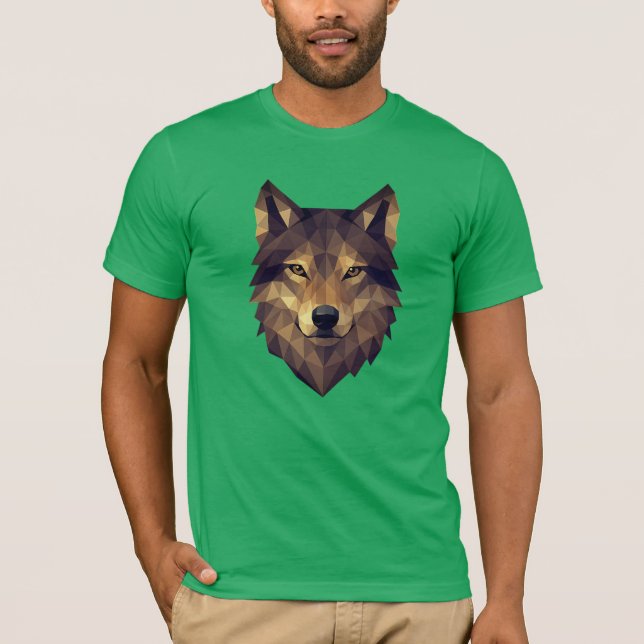 Polygonal Wolf Head Geometric Art in Earth Tones T-Shirt (Front)