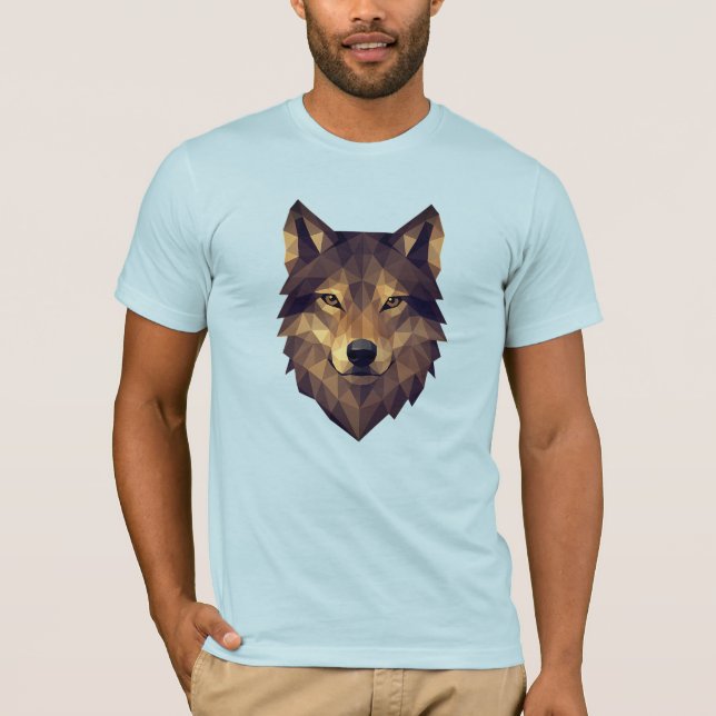 Polygonal Wolf Head Geometric Art in Earth Tones T-Shirt (Front)