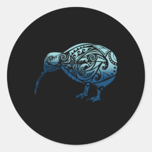 Polynesia Maori Kiwi Bird Ocean Blue New Zealand Classic Round Sticker