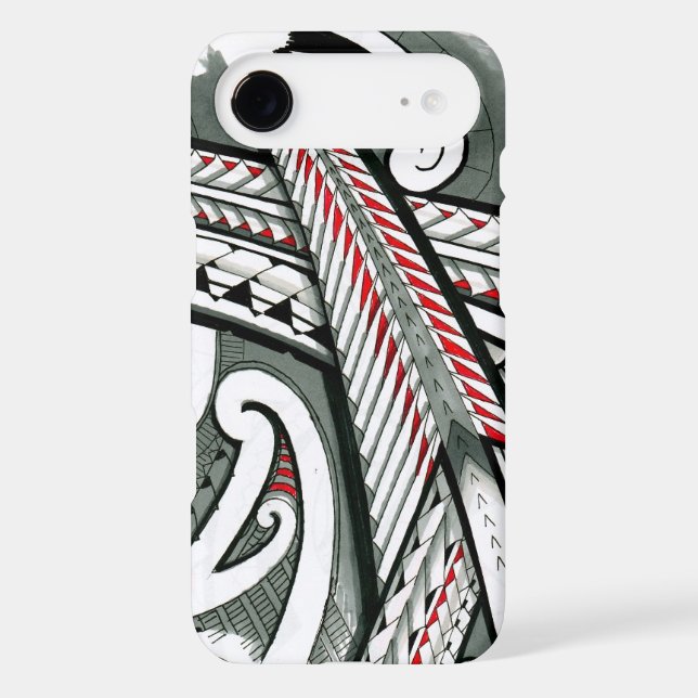 polynesian art red grey tattoo design island hawai Case-Mate iPhone case (Back)
