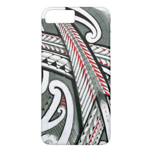 polynesian art red grey tattoo design island hawai iPhone 8 plus/7 plus case