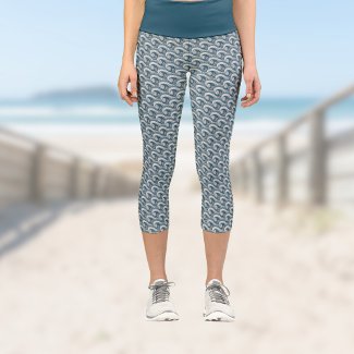 Polynesian Beach Waves and Flowers Ethnic Pattern