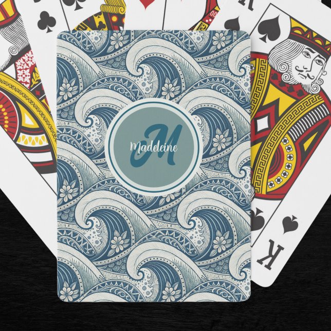 Polynesian Beach Waves and Flowers Ocean Pattern Poker Cards (Creator Uploaded)