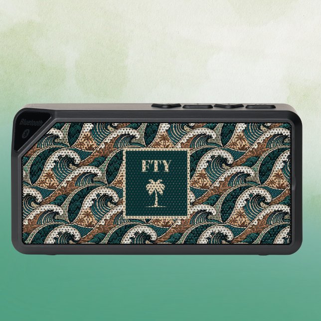 Polynesian Beach Waves Tropical Palm Tree Initial  Bluetooth Speaker (Creator Uploaded)