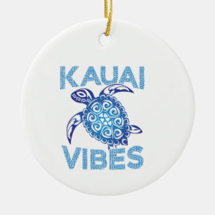 Polynesian Blue Tribal Sea Turtle Kauai Vibes Copy Ceramic Ornament