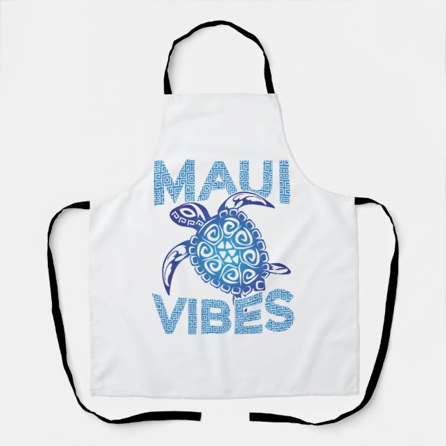 Polynesian Blue Tribal Sea Turtle Maui Vibes Apron (Front)