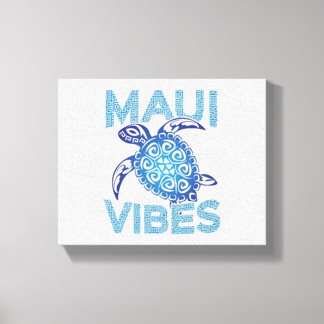 Polynesian Blue Tribal Sea Turtle Maui Vibes Canvas Print (Front)
