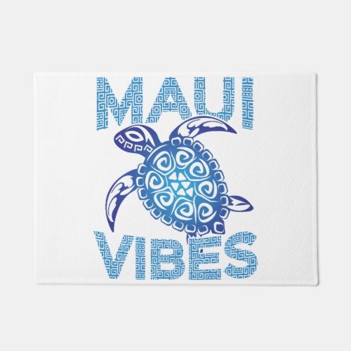 Polynesian Blue Tribal Sea Turtle Maui Vibes Doormat