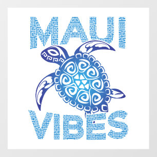 Polynesian Blue Tribal Sea Turtle Maui Vibes Wall Decal