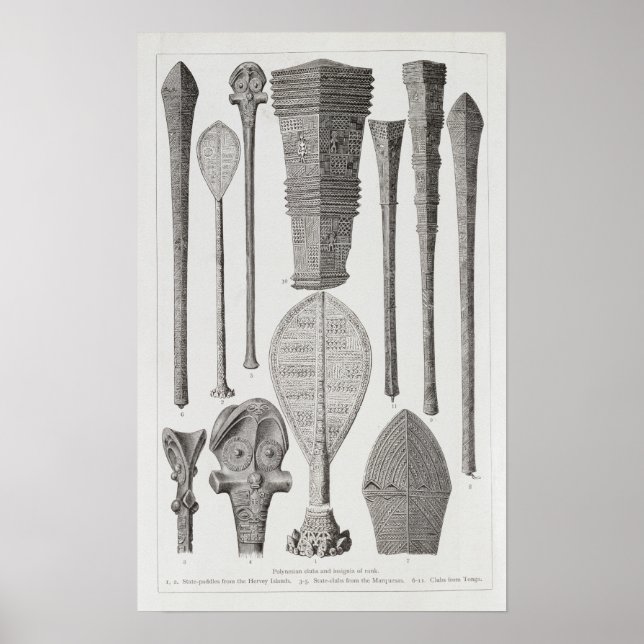 Polynesian clubs and insignia of rank poster (Front)