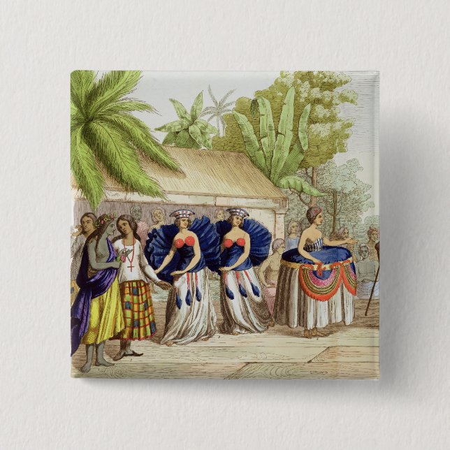 Polynesian Dancing Girls, engraved by A. Bernati ( Button (Front)