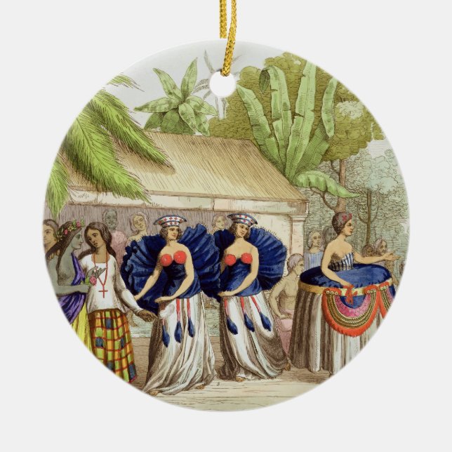 Polynesian Dancing Girls, engraved by A. Bernati ( Ceramic Ornament (Front)