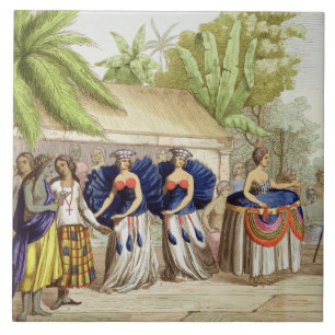 Polynesian Dancing Girls, engraved by A. Bernati ( Ceramic Tile