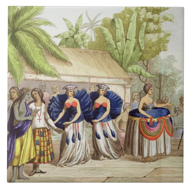 Polynesian Dancing Girls, engraved by A. Bernati ( Ceramic Tile (Front)