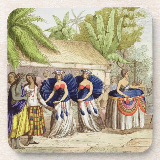 Polynesian Dancing Girls, engraved by A. Bernati ( Coaster (Front)