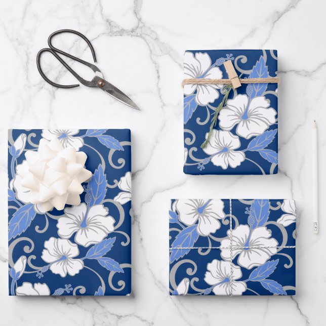 POLYNESIAN DREAM (BLUE) WRAPPING PAPER SHEETS (Front)